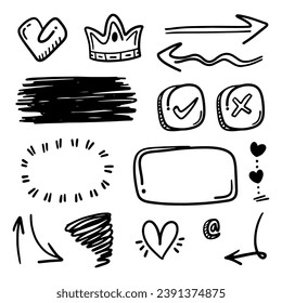 Hand drawn abstract thin line doodle set, in Vector illustration