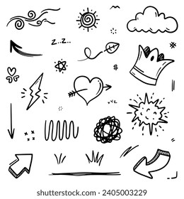 Handgezeichnete abstrakte dünne Linie, doodle set, in Vektorgrafik