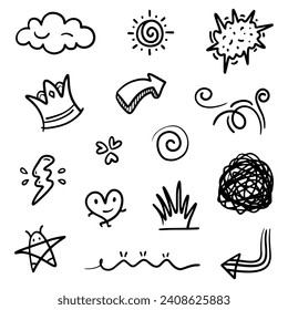 Hand drawn abstract thin line doodle set, in Vector illustration