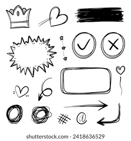 Hand drawn abstract thin line doodle set, in Vector illustration