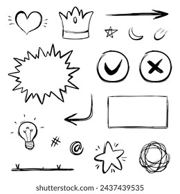 Hand drawn abstract thin line doodle set, in Vector illustration