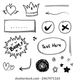 Hand drawn abstract thin line doodle set, in Vector illustration
