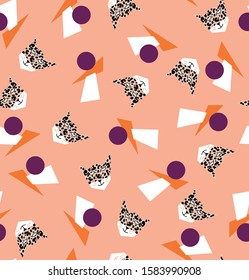Hand Drawn Abstract Tiger Face and Geometric Shapes Repeating Vector Pattern Isolated Background