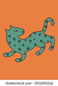 Hand drawn abstract tiger in modern, trendy colors, taro cards and boho concept, minimalism art.