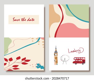 Cartas artísticas universales de moda dibujadas a mano con vistas a Londres.