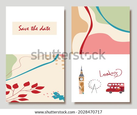 Hand drawn abstract trendy universal artistic cards with sights of London.