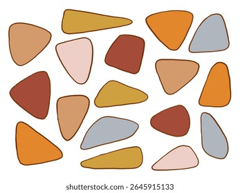 Hand Drawn Abstract Triangle Shape. A modern collection of seventeen hand drawn abstract triangle shapes in warm earthy tones with sketchy outlines soft edges. Perfect for collages patterns branding