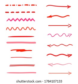 Hand drawn abstract underlines and arrows on white. Elements are drawn in a linear style