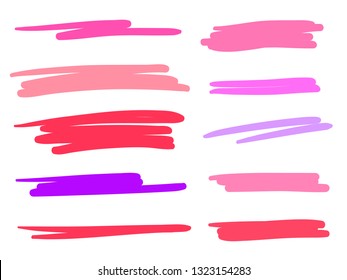 Hand drawn abstract underlines on white. Multicolored backgrounds with array of lines. Chaotic patterns. Colorful illustration. Sketchy elements