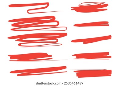 Handgezeichnete abstrakte Unterstreichungen auf Weiß. Mehrfarbige Hintergründe mit einer Reihe von Linien. Chaotische Muster. Farbige Illustration. Skizzierte Elemente