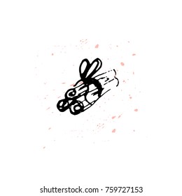 Hand Drawn abstract universal decoration elements with  sketched doodle of cinnamon rolls kitchen spices isolated on white. Pastel pink dirty ink texture. Vector illustration 