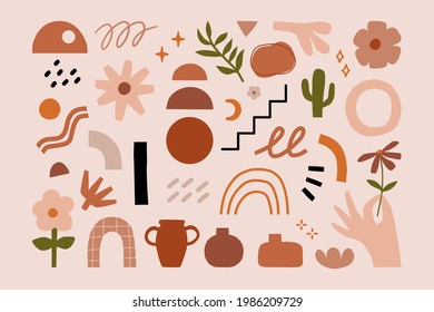 Hand drawn abstract various shapes modern trendy contemporary art elements illustration.