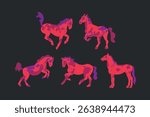 Hand drawn abstract vector clipart illustration collection with color adorable cute, stylized horse character.Trendy modern kids design concept.Vector cartoon fairytale animals symbol. Cartoon animal.