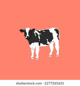 Colección de ilustraciones capilares con vector abstracto dibujado a mano con adorable personaje de vaca adorable marrón y estilizado.Concepto moderno de diseño de arte moderno.Símbolo de animales de granja de dibujos animados vectores. Animales de vaca de dibujos animados.