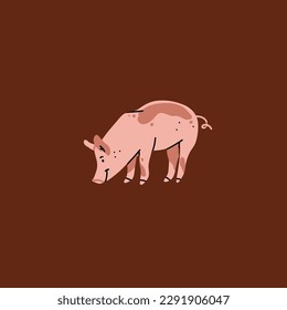 Hand drawn abstract vector clipart illustration collection with pink adorable cute, stylized pig character.Trendy modern design concept.Vector cartoon farm animal piggy symbol. Cartoon pig animal.