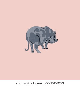 Hand drawn abstract vector clipart illustration collection with pink adorable cute, stylized pig character.Trendy modern design concept.Vector cartoon farm animal piggy symbol. Cartoon pig animal.