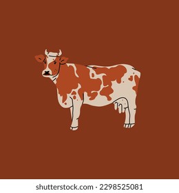 Hand drawn abstract vector clipart illustration collection with brown adorable cute, stylized cow and calf character.Trendy modern design concept.Vector cartoon farm animal symbol. Cartoon cow animal.