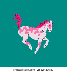 Hand drawn abstract vector clipart illustration collection with color adorable cute, stylized horse character.Trendy modern art kids design concept.Vector cartoon farm animals symbol. Cartoon animal.