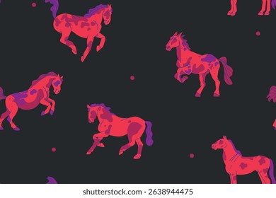 Hand drawn abstract vector clipart illustration seamless pattern with color adorable cute, stylized horse character.Trendy modern kids design concept.Vector cartoon fairytale animals symbol.