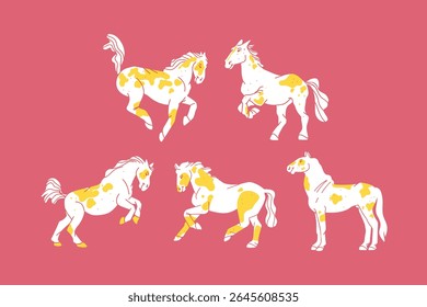 Hand drawn abstract vector clipart illustration collection with color adorable cute, stylized horse character.Trendy modern kids design concept.Vector cartoon fairytale animals symbol. Cartoon animal.