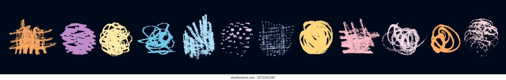 Hand Drawn Abstract Vector Collection of Pastel Grunge Shapes, Rough and Creative Scribbles with Textured Blots, Smudges, and Sketchy Edges for Artistic Package Design