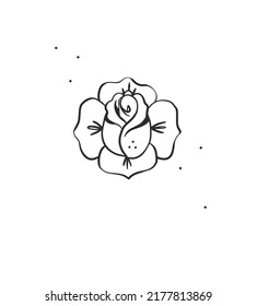Hand drawn abstract vector graphic clipart illustration boho rose flower with leaves logo element.Female design concept.Bohemian wild west contemporary art.Cowboy girl modern drawing.Feminine logo.