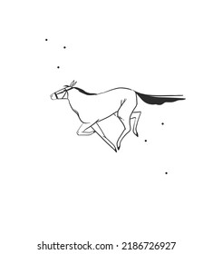 Dibujo a mano vector abstracto gráfico ilustración clipart boho elemento del logo de caballo aislado.Concepto de diseño occidental.Arte contemporáneo bohemiano-occidental.Dibujo moderno de cowboy.Logo gráfico de la vaquera femenina.