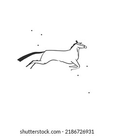 Hand drawn abstract vector graphic clipart illustration boho horse logo element isolated.Western design concept.Bohemian wild west contemporary art.Cowboy modern drawing.Feminine cowgirl graphic logo.