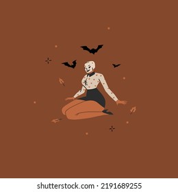 Hand drawn abstract vector graphic clipart illustrations,Halloween holiday costume party adult people characters collection set.Creepy Halloween design poster concept.Happy Halloween contemporary