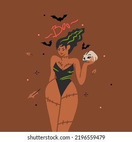 Hand drawn abstract vector graphic clipart illustrations,Halloween holiday costume party adult people characters collection set.Creepy Halloween design poster concept.Happy Halloween contemporary