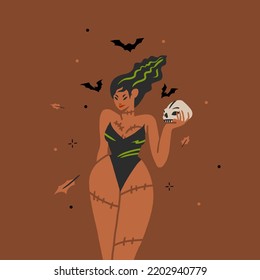 Hand drawn abstract vector graphic clipart illustrations,Halloween holiday costume party adult people characters collection set.Creepy Halloween design poster concept.Happy Halloween contemporary art.