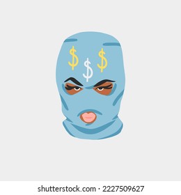 Hand drawn abstract vector graphic clipart illustrations collection set with bandit girl in balaclava.Trendy modern female design concept.Vector woman fashion portrait contemporary art.Beauty model.