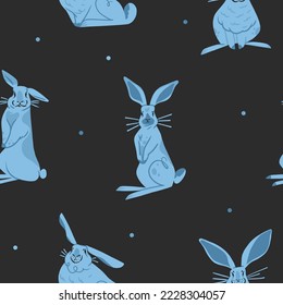 Hand drawn abstract vector graphic clipart illustration seamless pattern with adorable cute bunny character.Trendy kids modern design concept.Vector contemporary New Year and Easter symbol background.