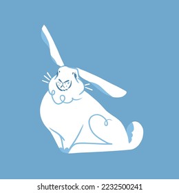 Hand drawn abstract vector graphic clipart illustration collection with blue adorable cute,realistic bunny character.Trendy kids modern design concept.Vector contemporary New Year and Easter symbol.