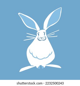 Hand drawn abstract vector graphic clipart illustration collection with blue adorable cute,realistic bunny character.Trendy kids modern design concept.Vector contemporary New Year and Easter symbol.