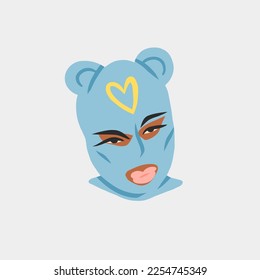 Colección de ilustraciones gráficas de clipart vectoriales dibujadas a mano con muchacha bandida en balaclava.Concepto moderno de diseño femenino.Retrato de moda de mujer vector arte contemporáneo.Modelo de belleza.