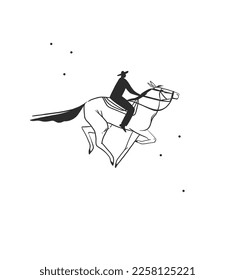 Hand drawn abstract vector graphic clipart illustration boho horse logo element isolated.Western design concept.Bohemian wild west contemporary art.Cowboy modern drawing.Feminine cowgirl graphic logo.
