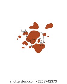 Hand drawn abstract vector graphic clipart illustration boho bull and cow with horns logo element.Western design concept. Doodle wild west contemporary art.Cowboy girl modern drawing. Cow farm design.