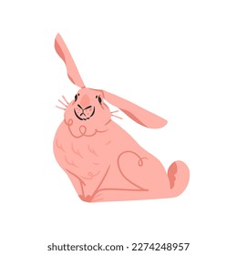 Hand drawn abstract vector graphic clipart illustration collection with pink adorable cute,cartoon bunny character.Trendy kids modern design concept.Vector contemporary New Year and Easter symbol.