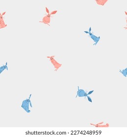 Hand drawn abstract vector graphic clipart illustration seamless pattern with adorable cute bunny character.Trendy kids modern design concept.Vector contemporary New Year and Easter symbol background.