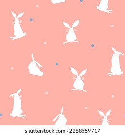 Hand drawn abstract vector graphic clipart illustration seamless pattern with adorable cute bunny character.Trendy kids modern design concept.Vector contemporary New Year and Easter symbol background.