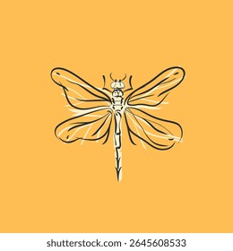 Coleção de ilustração gráfica vetorial abstrata desenhada à mão com inseto de libélula bonito, estilizado bug.Trendy moderno selvagem natureza design conceito esboch.Vetor linha bugs símbolo.