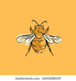 Hand drawn abstract vector graphic illustration collection with cute, stylized honey bee insect bug.Trendy modern wild nature design concept sketch.Vector line bee bugs symbol. animal icons