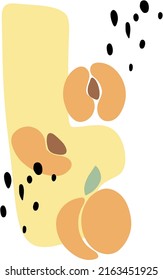 Hand drawn abstract vector illustration of tasty food, juicy summer apricot, peach fruits, apricot slice, seeds, yellow shape and other graphic elements