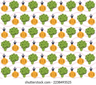 Hand drawn abstract vegetable pattern. Hand drawn vegetable background. Organic doodle pattern background.