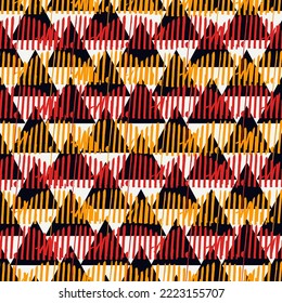 Papel de pared abstracto dibujado a mano. Pintar líneas de pincel y triángulos sin inconvenientes. Los puntos de contacto y el fondo de las formas triangulares. Imagen de puntas y flechas. Motif de tela. Impresión textil étnica. Obra vectorial.