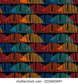 Hand drawn abstract wallpaper. Paint brush lines seamless surface pattern. Texture background. Strokes image. Fabric motif. Dashes digital paper. Ethnic textile print. Web designing. Art illustration