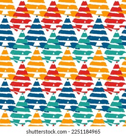 Hand drawn abstract wallpaper. Paint brush lines and triangles seamless pattern. Hatches and triangle shapes background. Strokes and arrows image. Fabric motif. Ethnic textile print. Vector art work