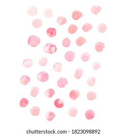 Hand drawn abstract watercolor background with light pink powder circles. Grunge vector polka dot texture for wall art or motivational poster.