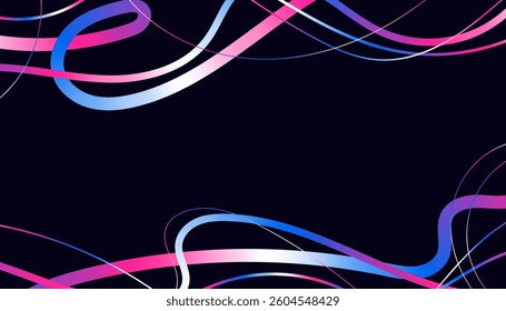 Hand Drawn Abstract Wavy Lines and Scribble Sketches with Vibrant Colors on a Black Background. Playful geometric fluid organic shapes isolated. Trendy colorful freehand line doodles.